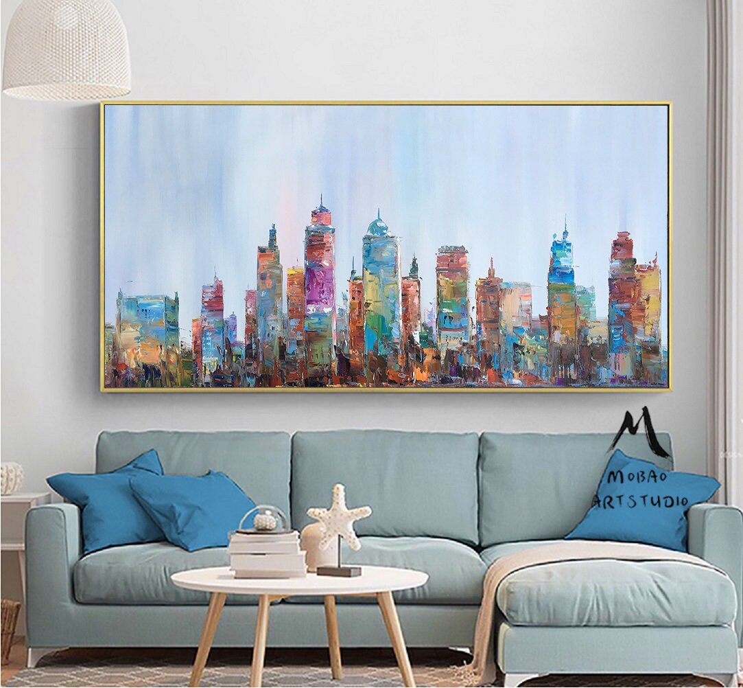 Large City Abstract Painting on Canvas Wall Art City Skyline Abstract Oil Painting City painting Kansas City Art Modern City Wall Art Decor