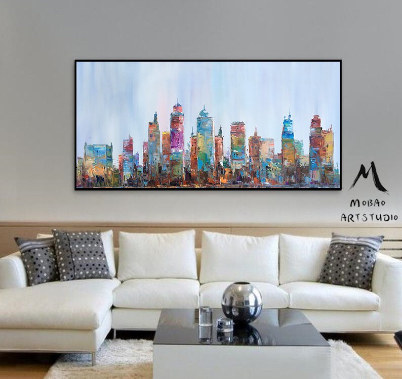 Large City Abstract Painting on Canvas Wall Art City Skyline Abstract Oil Painting City painting Kansas City Art Modern City Wall Art Decor