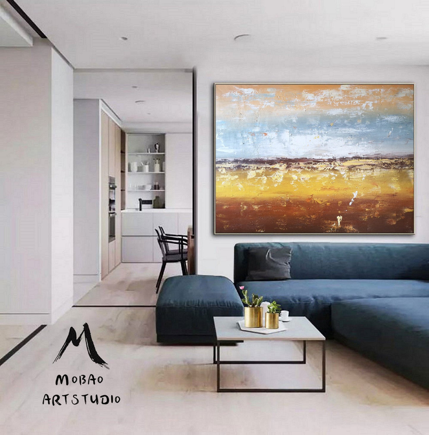 Original Sea Landscape Painting, Sky Abstract Painting, Ocean Painting Abstract Painting, Sofa Wall Abstract Art,Gold Abstract Art Painting,