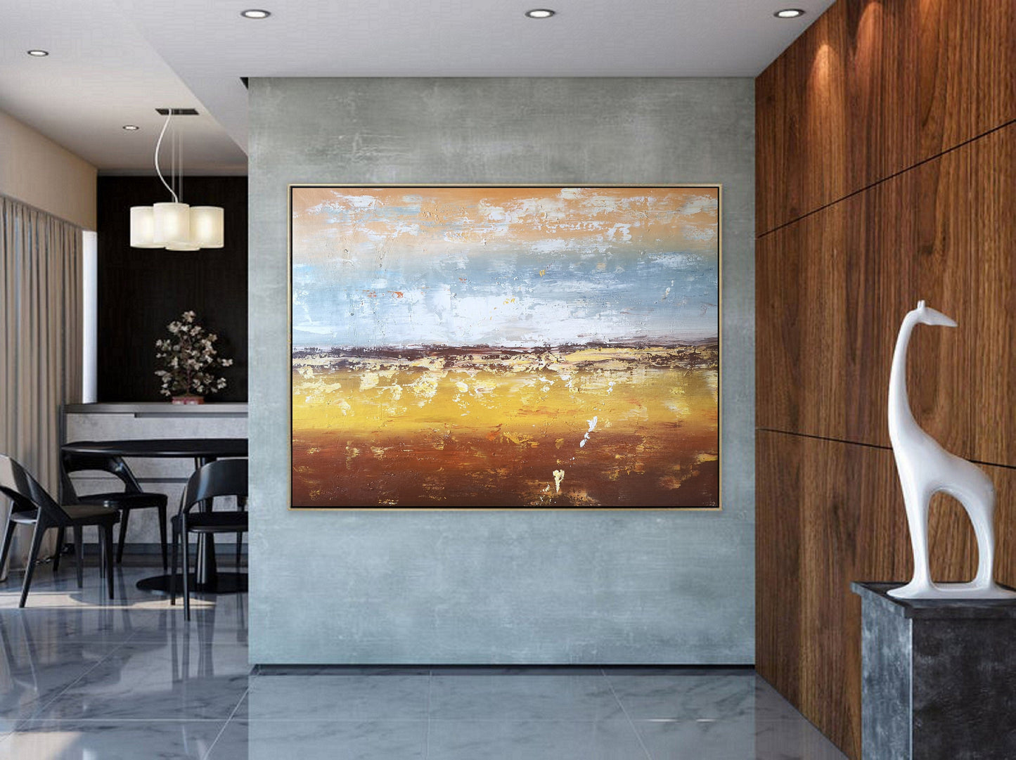 Original Sea Landscape Painting, Sky Abstract Painting, Ocean Painting Abstract Painting, Sofa Wall Abstract Art,Gold Abstract Art Painting,