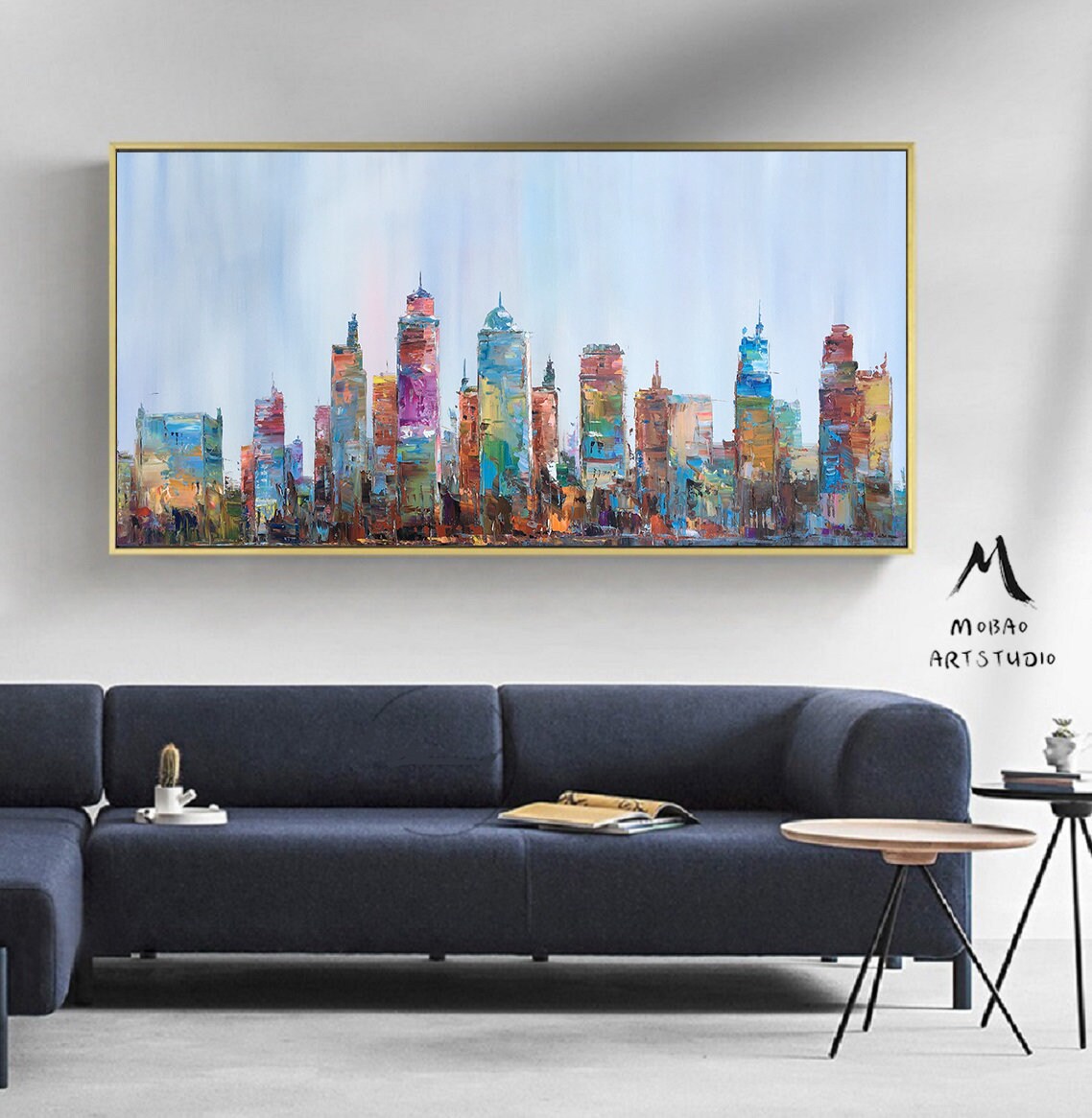 Large City Abstract Painting on Canvas Wall Art City Skyline Abstract Oil Painting City painting Kansas City Art Modern City Wall Art Decor