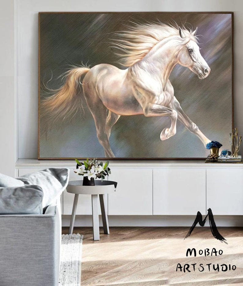 White Horse Oil Painting Large Canvas Art Horse Painting Horse Decor Large Oil Painting Horse Wall Art Large Wall Art Living Room Art #M5133