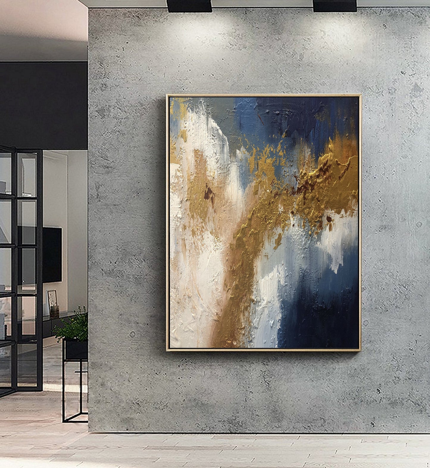 Extra Large Painting on Canvas,Original Large Abstract Painting,Contemporary Art Modern Oil Painting Large Blue Painting Gold Abstract Art