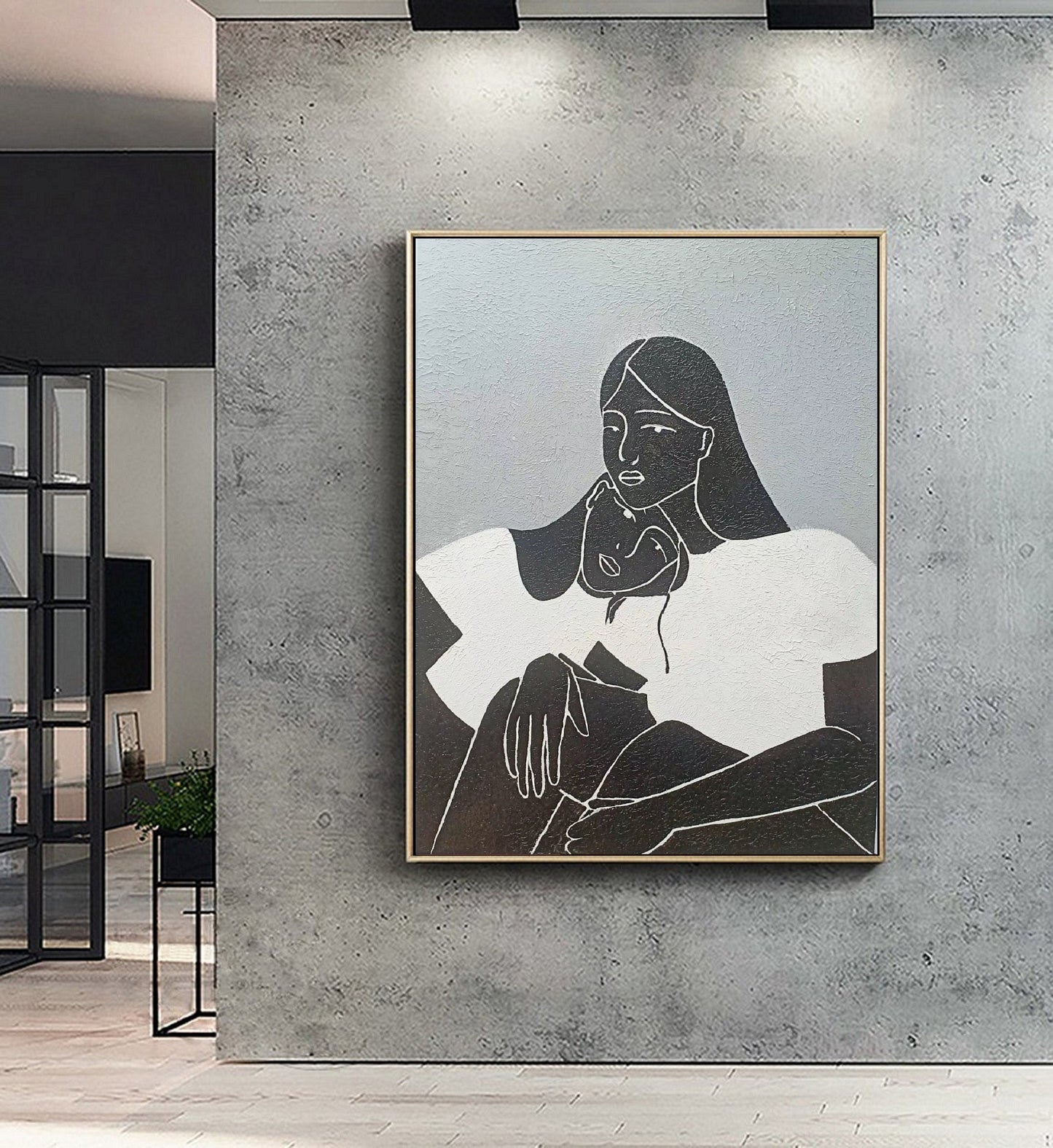 Large Black and White Abstract Painting, Black Women Abstract Painting Original,Minimalist Art,Gray Abstract Painting, Large Living Room Art