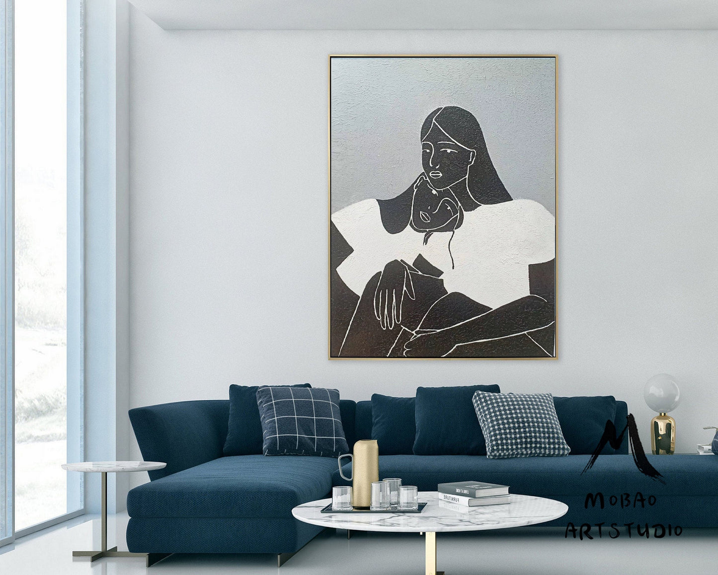 Large Black and White Abstract Painting, Black Women Abstract Painting Original,Minimalist Art,Gray Abstract Painting, Large Living Room Art