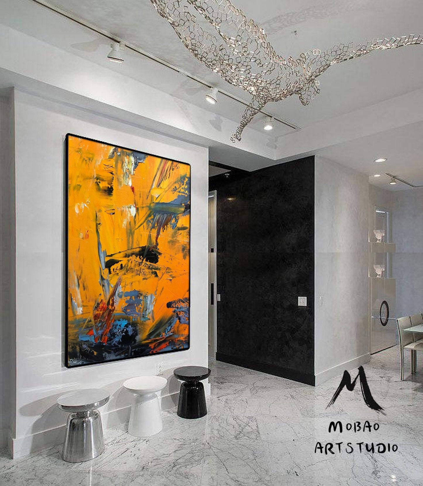 Large Yellow Painting Abstract Art, Extra Large Painting On Canvas,Large Orange Abstract Painting, Contemporary Art Modern Oil Painting