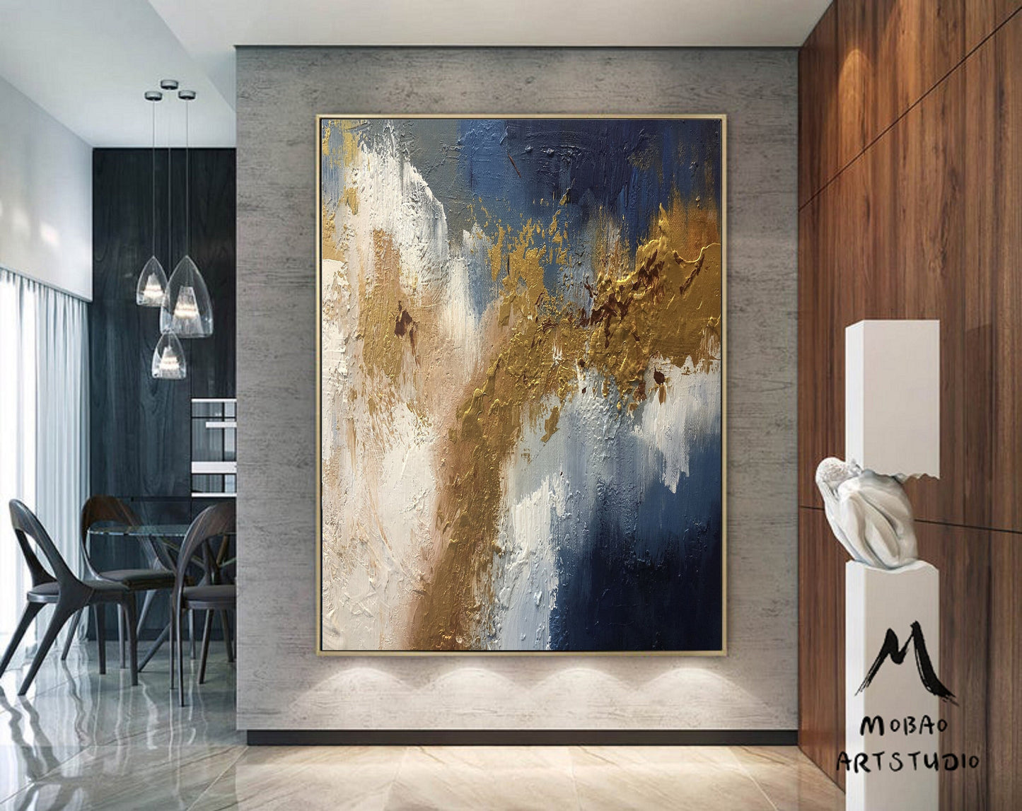 Extra Large Painting on Canvas,Original Large Abstract Painting,Contemporary Art Modern Oil Painting Large Blue Painting Gold Abstract Art
