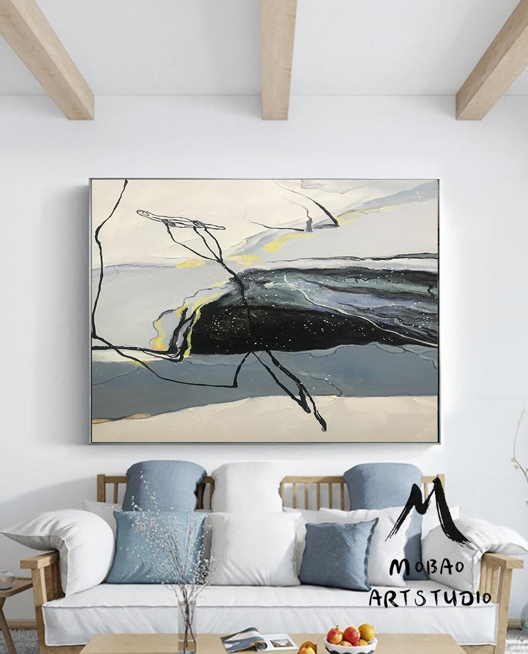 Large Abstract Painting,Original Black Painting Gray Painting, Minimalist Abstract Painting,Abstract Painting,Contemporary Art,Sofa wall art