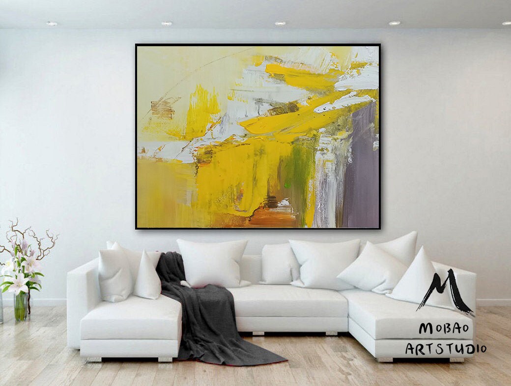 Large Original Yellow Textured Abstract Painting,White Abstract Art,Modern Handmade Abstract Painting,Contemporary Art,Office Wall Art