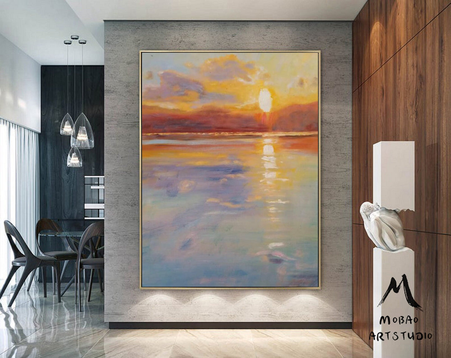 Large Sea Abstract Painting, Original Sunset Abstract Painting, Orange Abstract Painting, Large Wall Canvas Sea Painting,Canvas Abstract Art