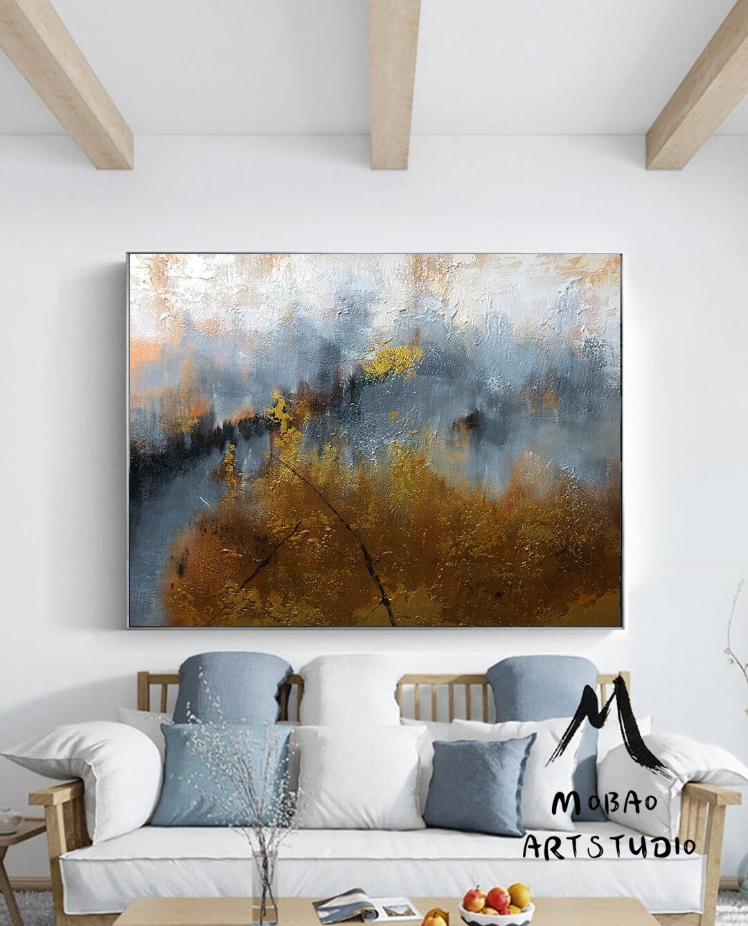 Large Abstract Painting, Large Gray Painting Gold Abstract Art Extra Large Painting on Canvas,Contemporary Art,Golden large texture painting