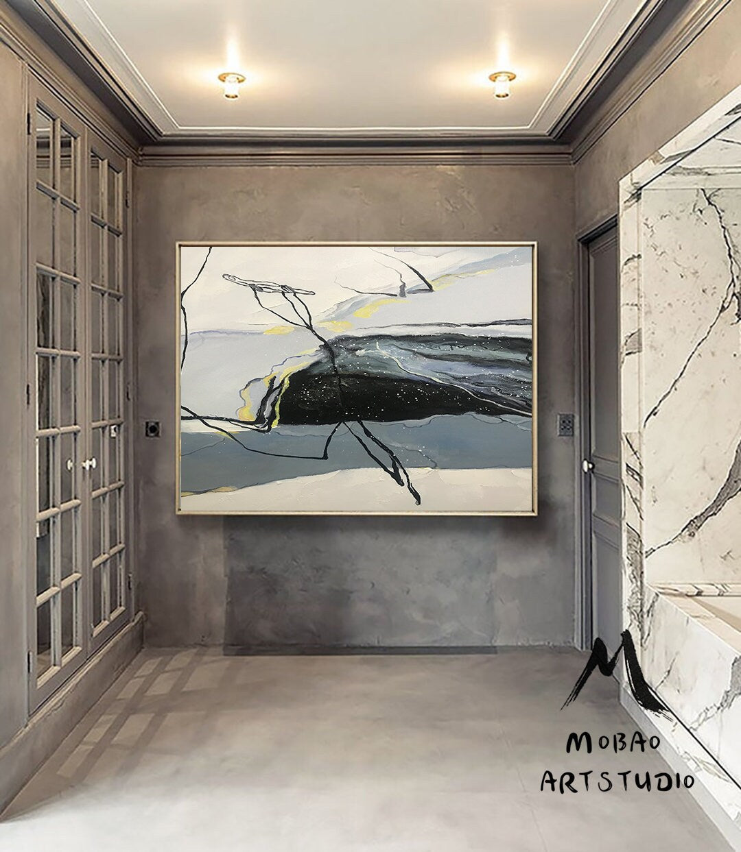Large Abstract Painting,Original Black Painting Gray Painting, Minimalist Abstract Painting,Abstract Painting,Contemporary Art,Sofa wall art