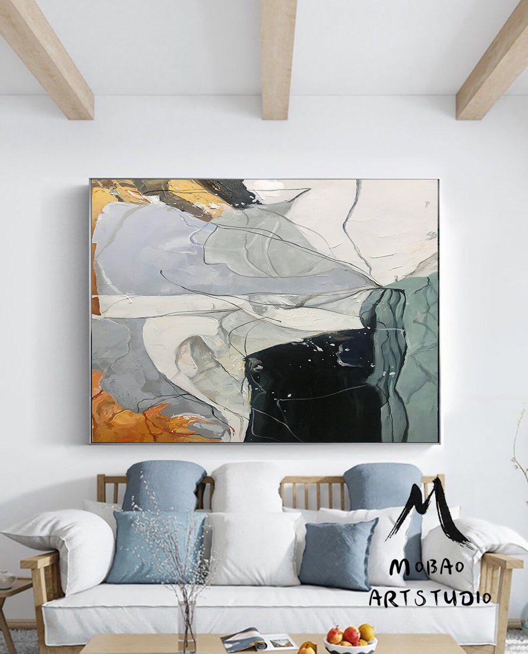 Large Abstract Painting,Original Green Painting Gray Painting, Minimalist Abstract Painting,Abstract Painting,Contemporary Art,Sofa wall art
