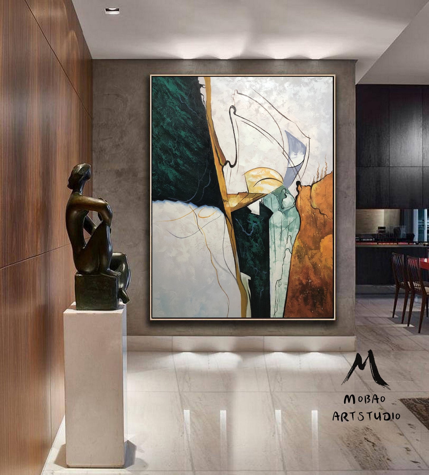 Large Abstract Painting, Green Emerald Painting Gold Painting Original Minimalist Abstract Painting,Large Wall Canvas Painting Sofa Wall Art