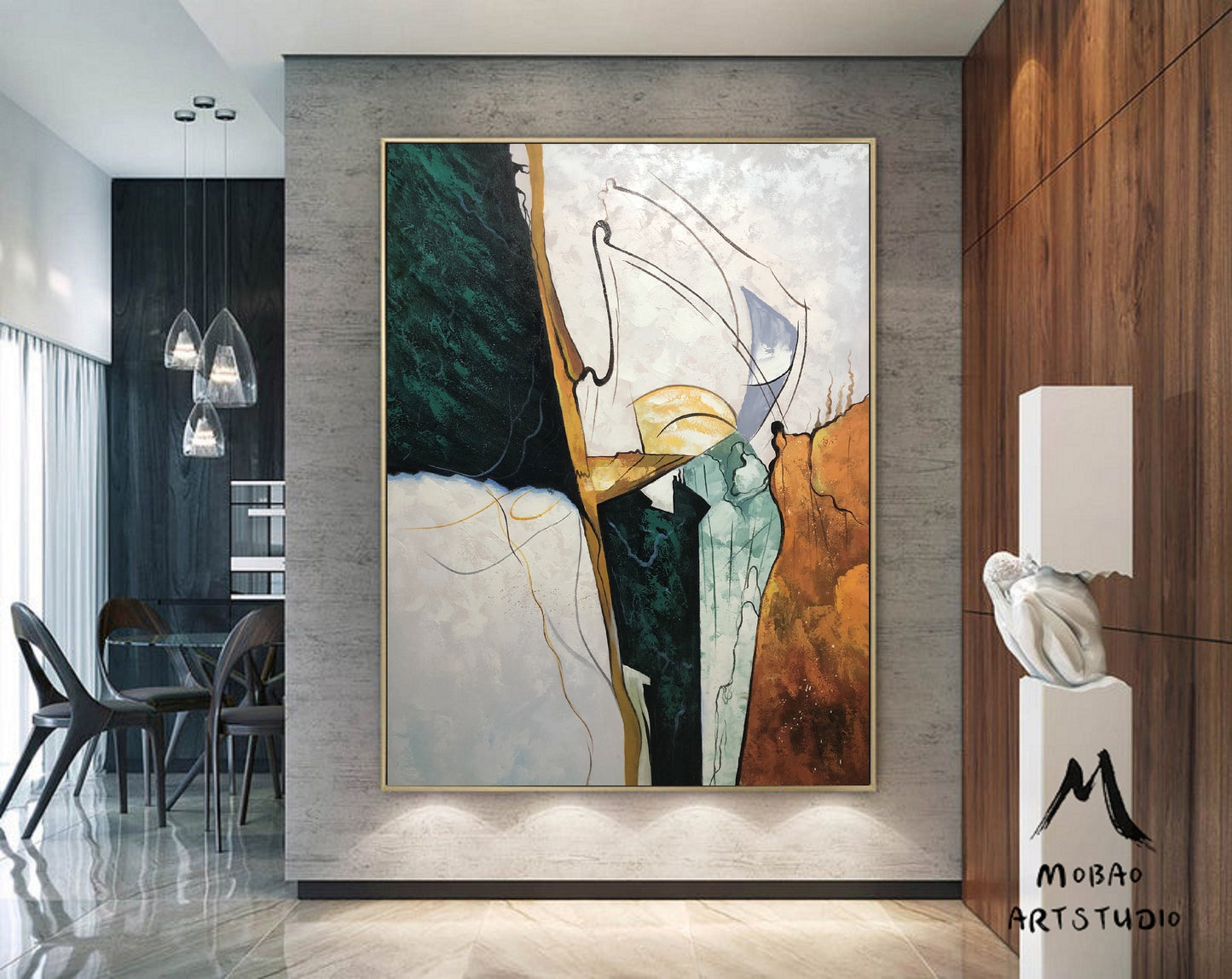Large Abstract Painting, Green Emerald Painting Gold Painting Original Minimalist Abstract Painting,Large Wall Canvas Painting Sofa Wall Art