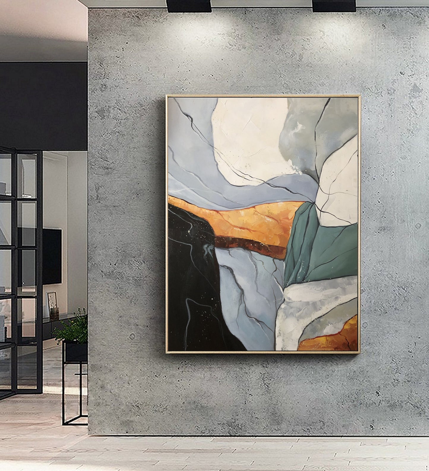 Large Original Abstract Painting, Gary Green Abstract Painting, Minimalist Abstract Painting, Gold Oil Painting, Large Living Room Sofa Art