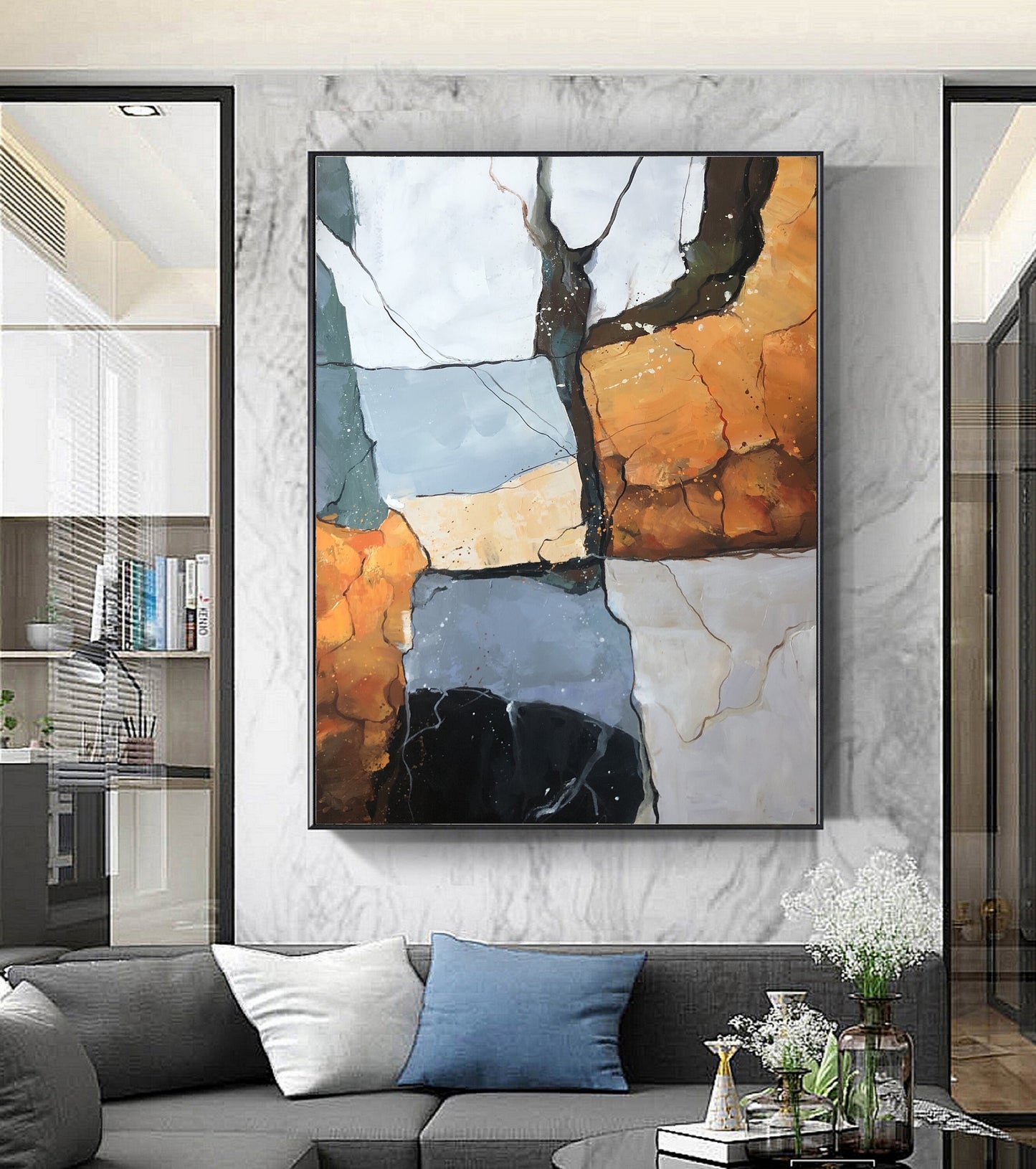 Large Abstract Painting, Gold Abstract Painting, Original Minimalist Abstract Painting, Green Oil Painting, Large Living Room Sofa Wall Art