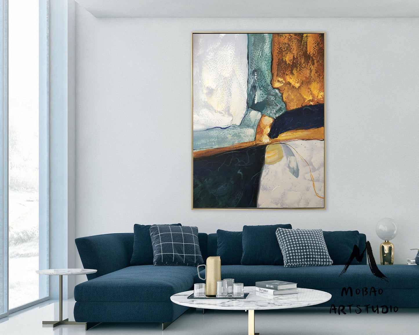 Original Abstract Painting, Minimalist Painting, Large Abstract Painting, Green Painting Gold Painting,Large Wall Canvas Painting #Great Man