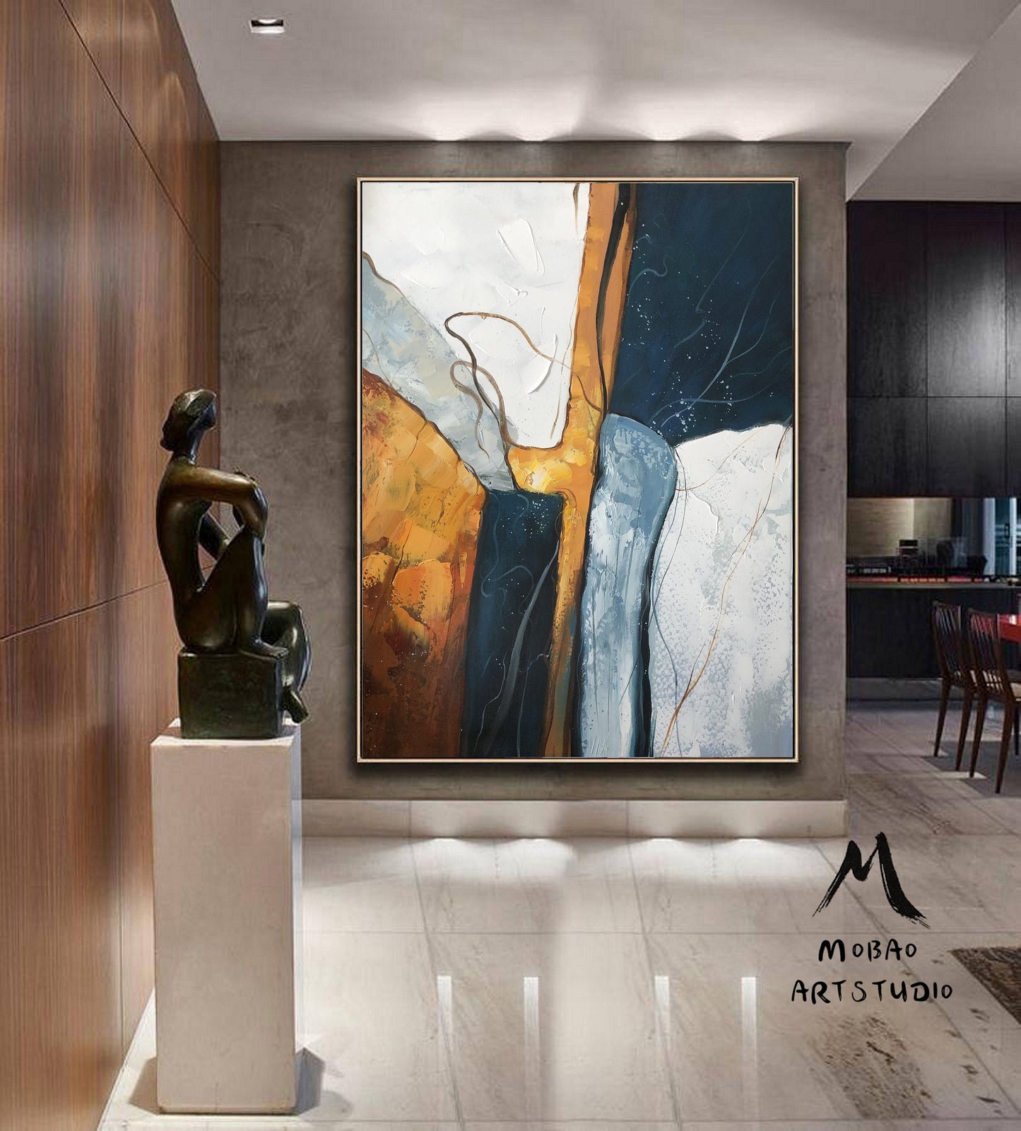 Large Abstract Painting,Dark Green Painting Gold Painting, Minimalist Painting,Original Abstract Painting, Living Room Wall Art #Volcano