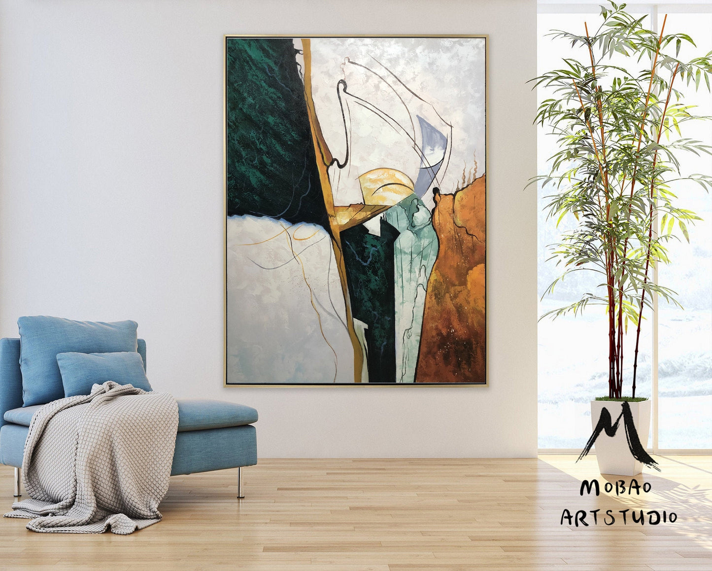 Large Abstract Painting, Green Emerald Painting Gold Painting Original Minimalist Abstract Painting,Large Wall Canvas Painting Sofa Wall Art