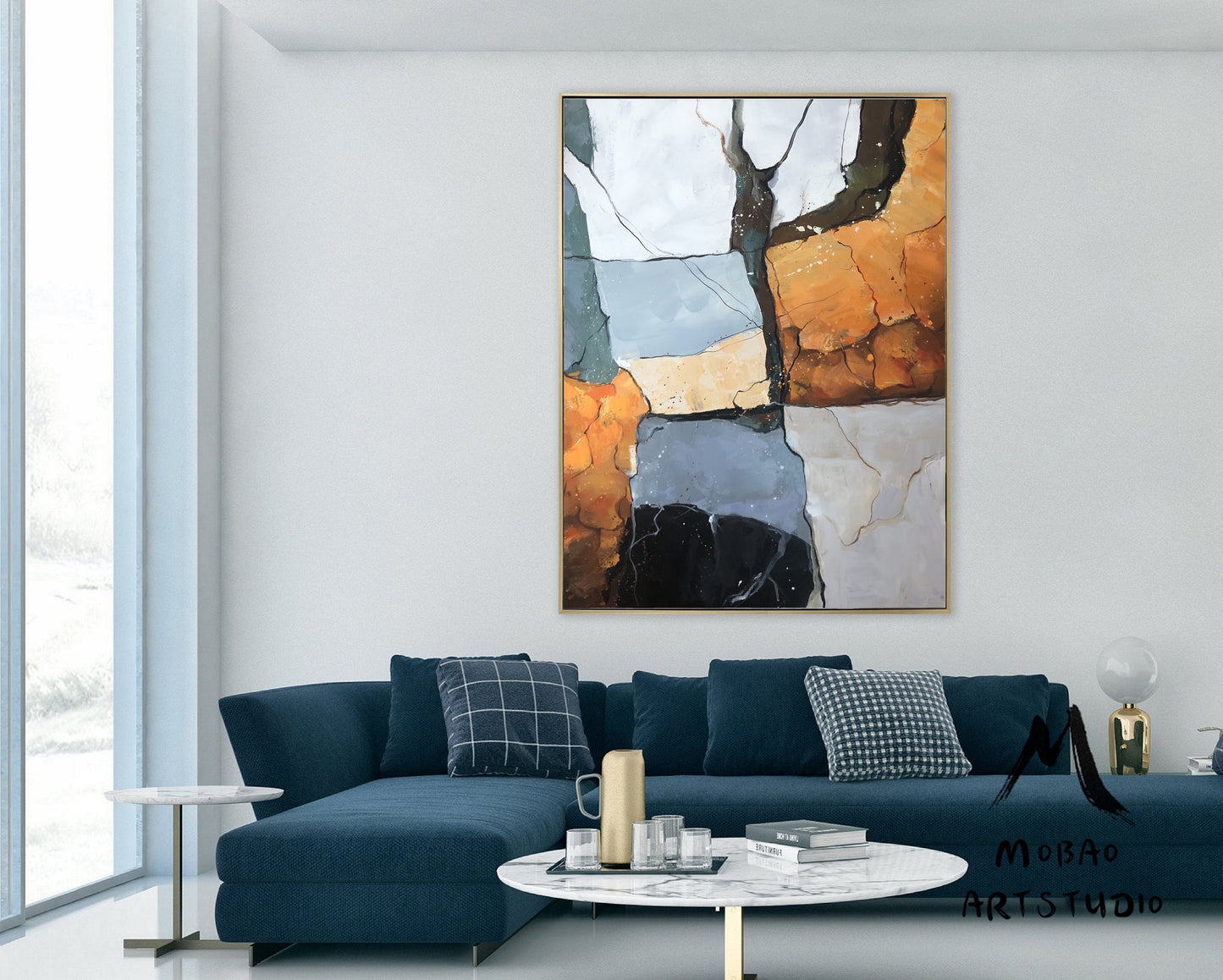 Large Abstract Painting, Gold Abstract Painting, Original Minimalist Abstract Painting, Green Oil Painting, Large Living Room Sofa Wall Art