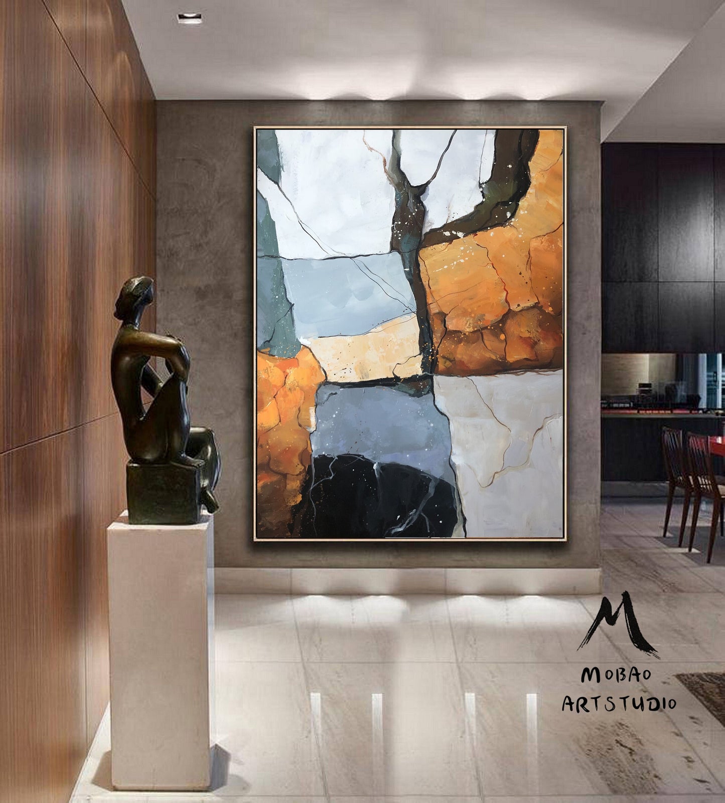 Large Abstract Painting, Gold Abstract Painting, Original Minimalist Abstract Painting, Green Oil Painting, Large Living Room Sofa Wall Art