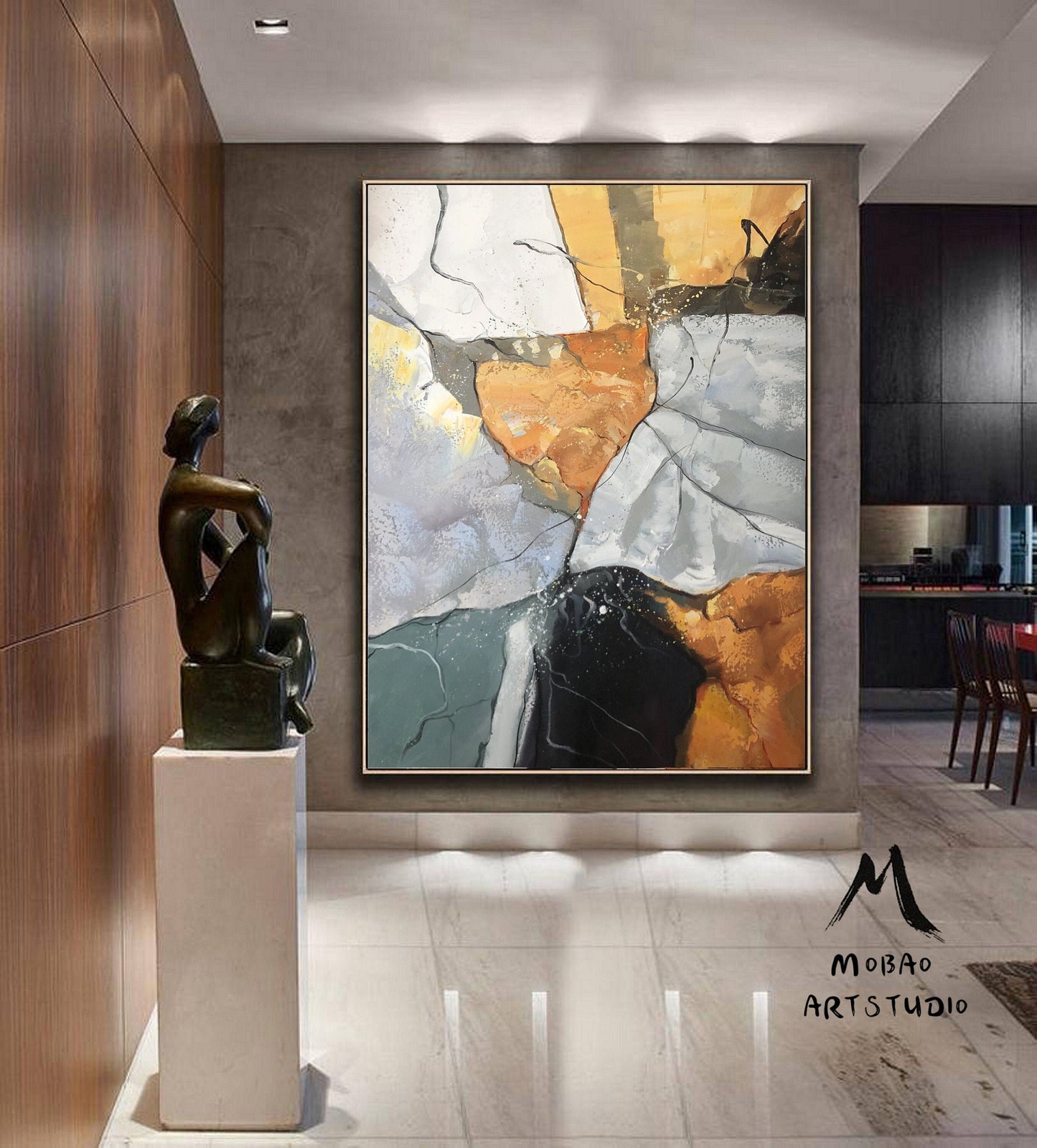 Gold Abstract Painting Large Abstract PaintingGold Abstract Painting Green Oil Painting Textured Painting On Canvas Modern Art Canvas Decor