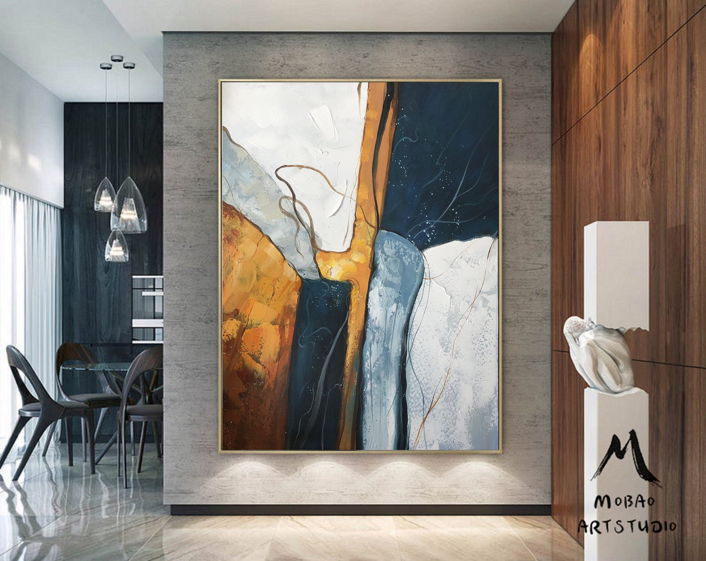 Large Abstract Painting,Dark Green Painting Gold Painting, Minimalist Painting,Original Abstract Painting, Living Room Wall Art #Volcano