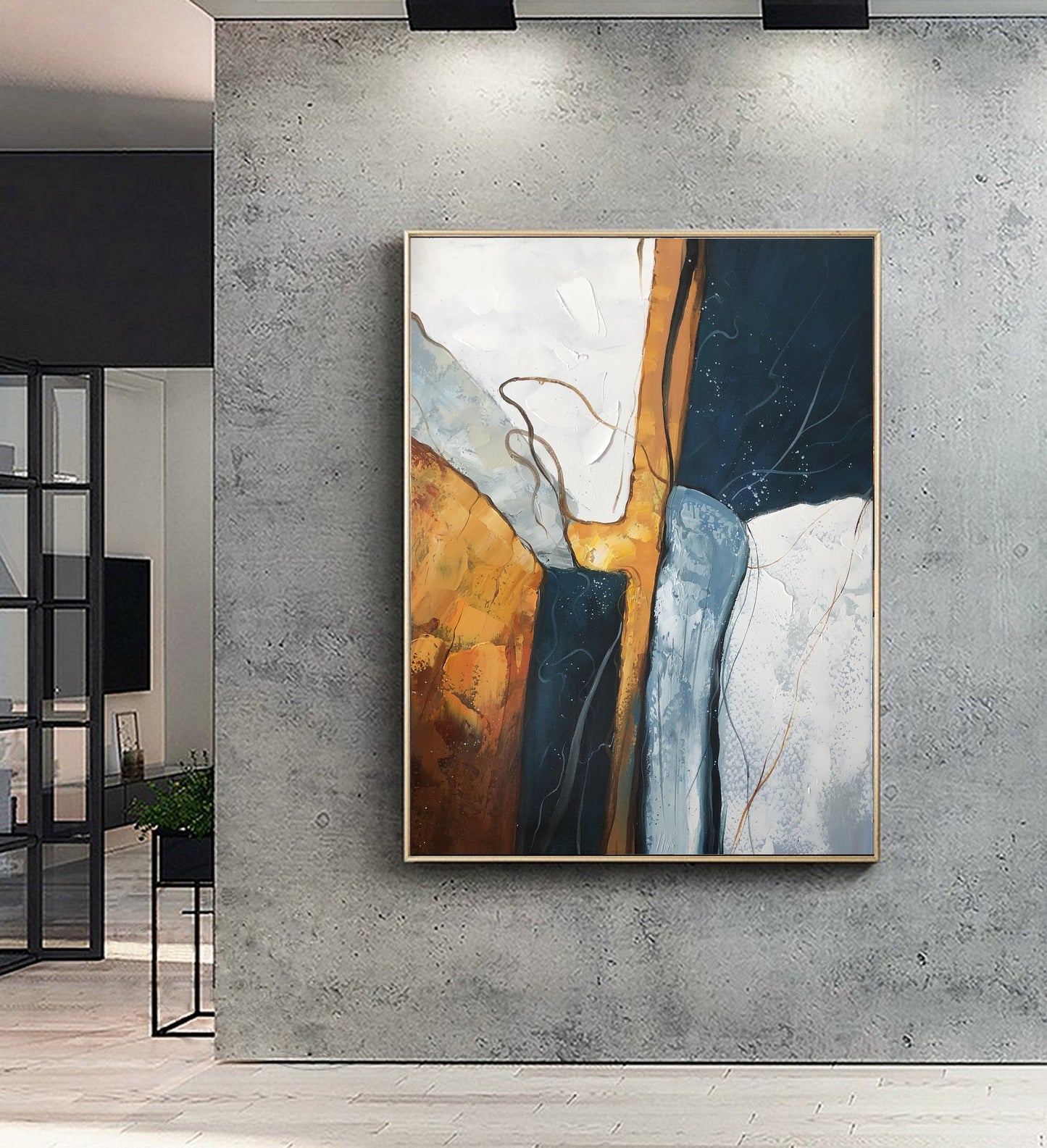 Large Abstract Painting,Dark Green Painting Gold Painting, Minimalist Painting,Original Abstract Painting, Living Room Wall Art #Volcano