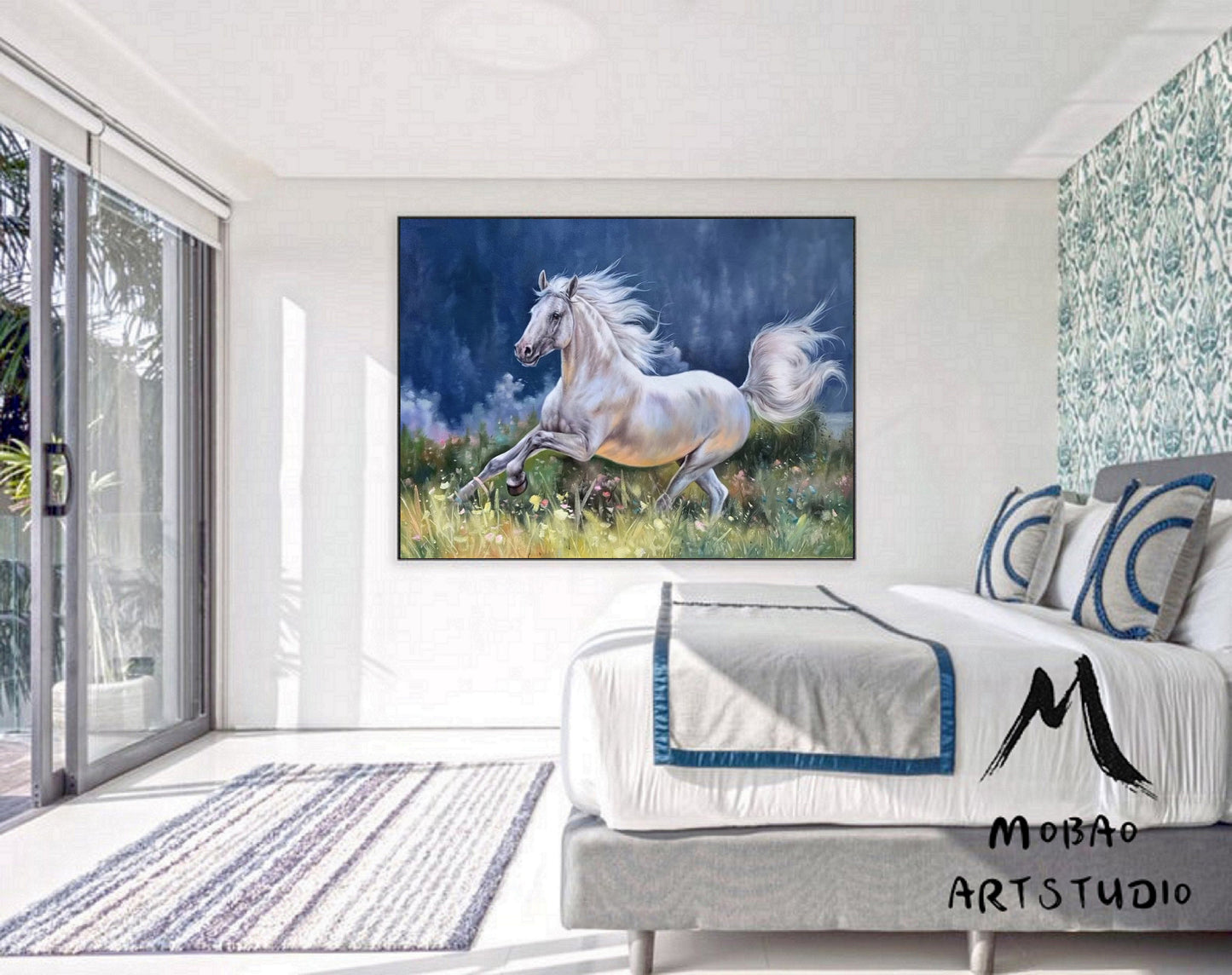 Large Canvas Art Horse Decor Horse Oil Painting White Horse Painting Large Oil Painting Horse Wall Art Large Wall Art Living Room Art #M5138