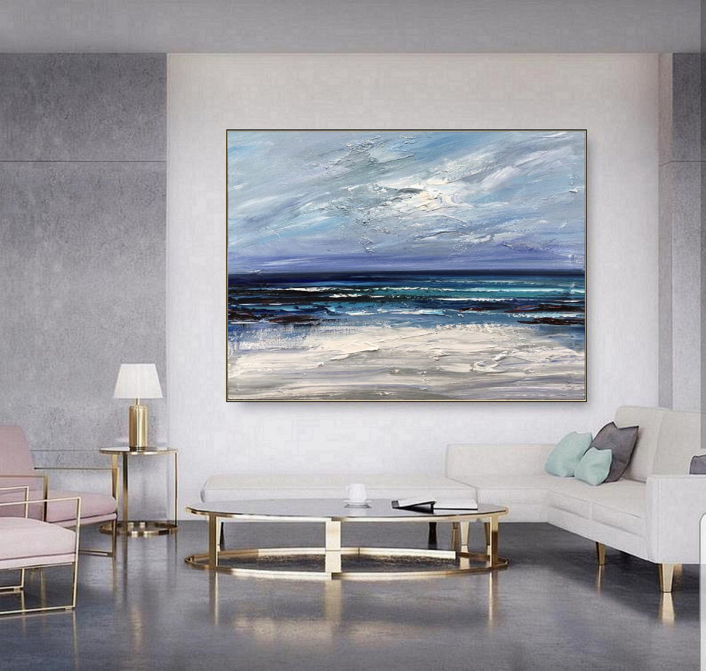 Large Blue Sea Abstract Art, Dark Blue Ocean Abstract Painting,Large Texture Abstract Canvas Oil Painting,Sky Abstract Landscape Painting