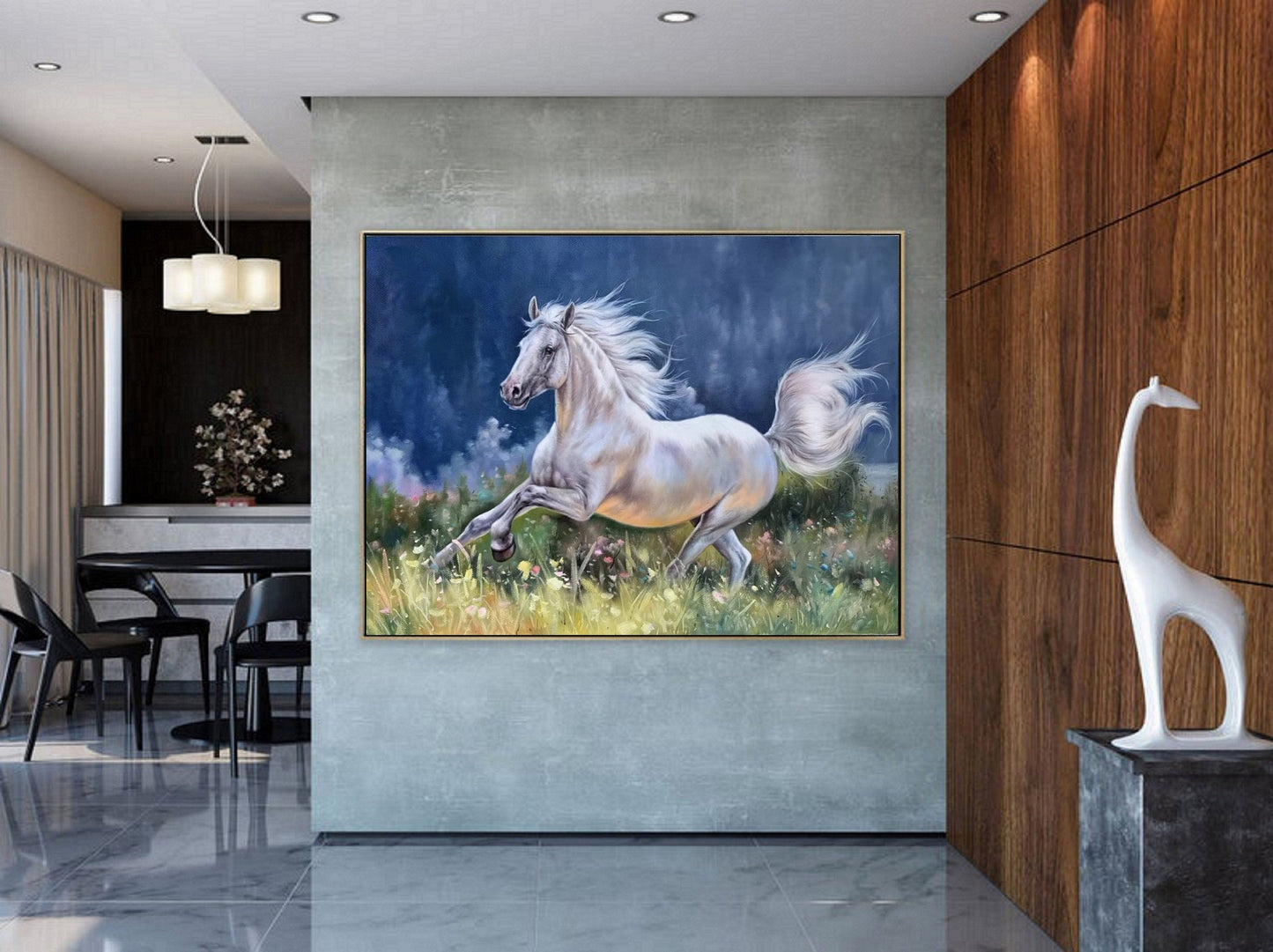Large Canvas Art Horse Decor Horse Oil Painting White Horse Painting Large Oil Painting Horse Wall Art Large Wall Art Living Room Art #M5138