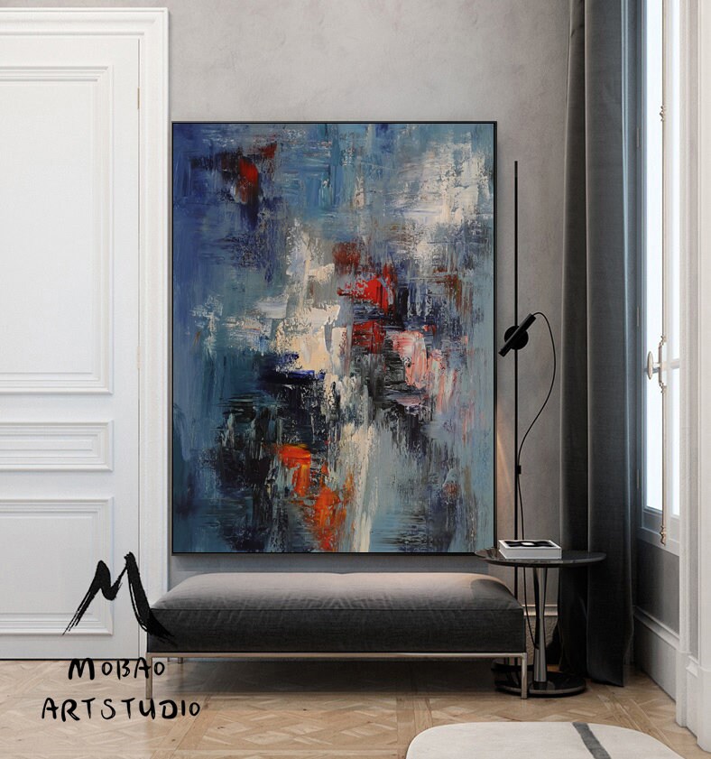 Original Blue Abstract Painting, Large White Texture Abstract Painting,Large Modern Abstract Art,Black Abstract Painting ,Living Room Art