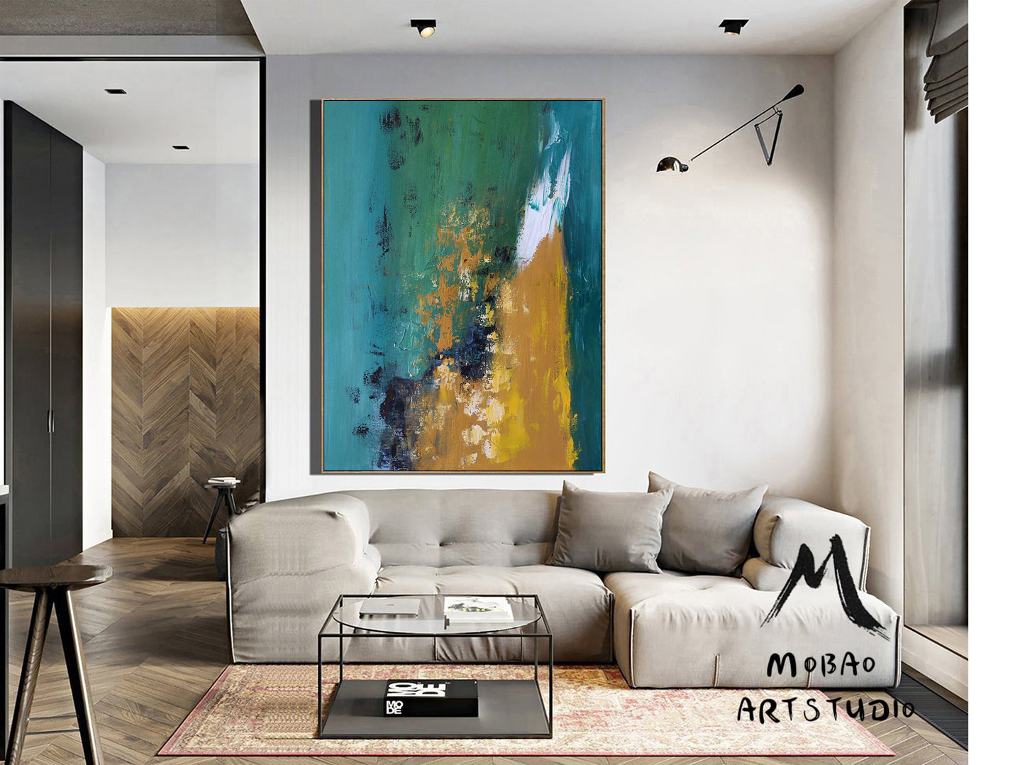 Large Green Abstract Painting, Large Yellow Texture Abstract Painting, Original Modern Abstract Art, Yellow Painting,Large Living Room Art