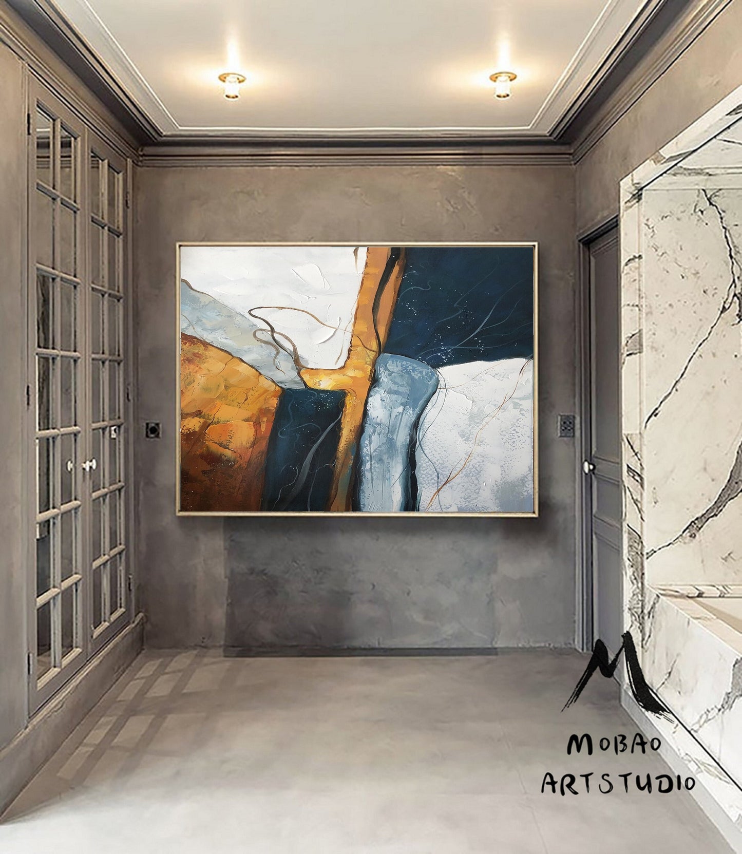 Large Gold Abstract Painting Original Green Minimalist Abstract Painting Gold Painting Beige Abstract Painting Large Wall Canvas Painting