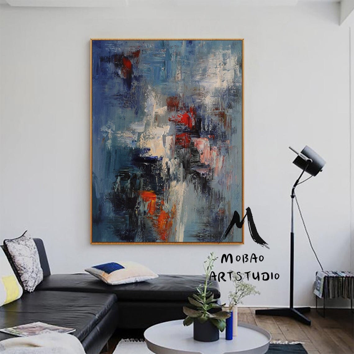 Original Blue Abstract Painting, Large White Texture Abstract Painting,Large Modern Abstract Art,Black Abstract Painting ,Living Room Art