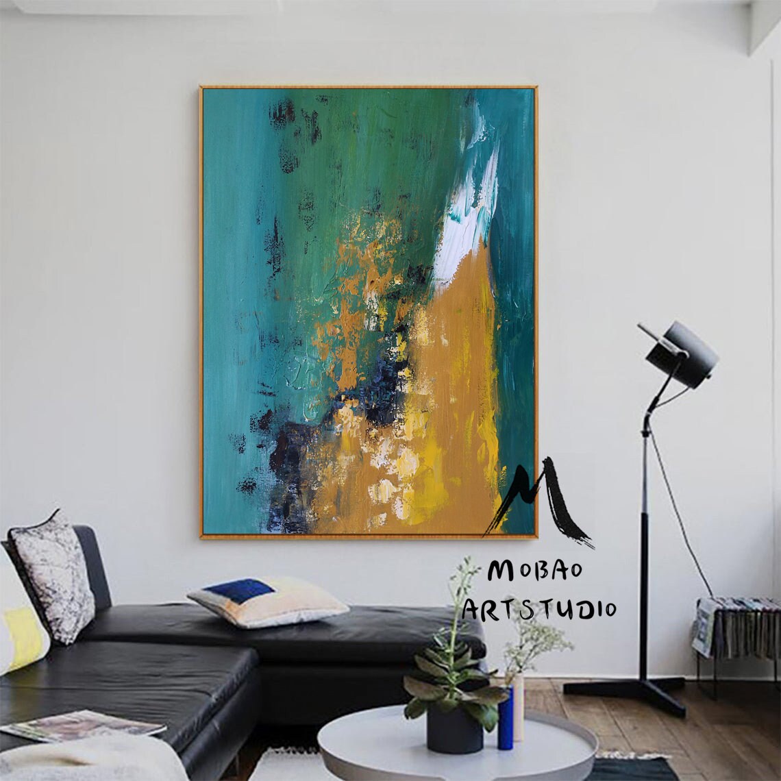 Large Green Abstract Painting, Large Yellow Texture Abstract Painting, Original Modern Abstract Art, Yellow Painting,Large Living Room Art
