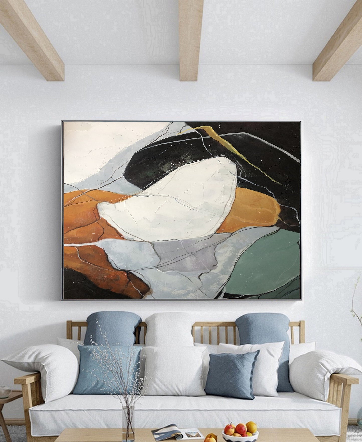 Large Abstract Painting,White Painting Black Painting, Original Minimalist Abstract Painting, Abstract Painting, Large Wall Canvas Painting