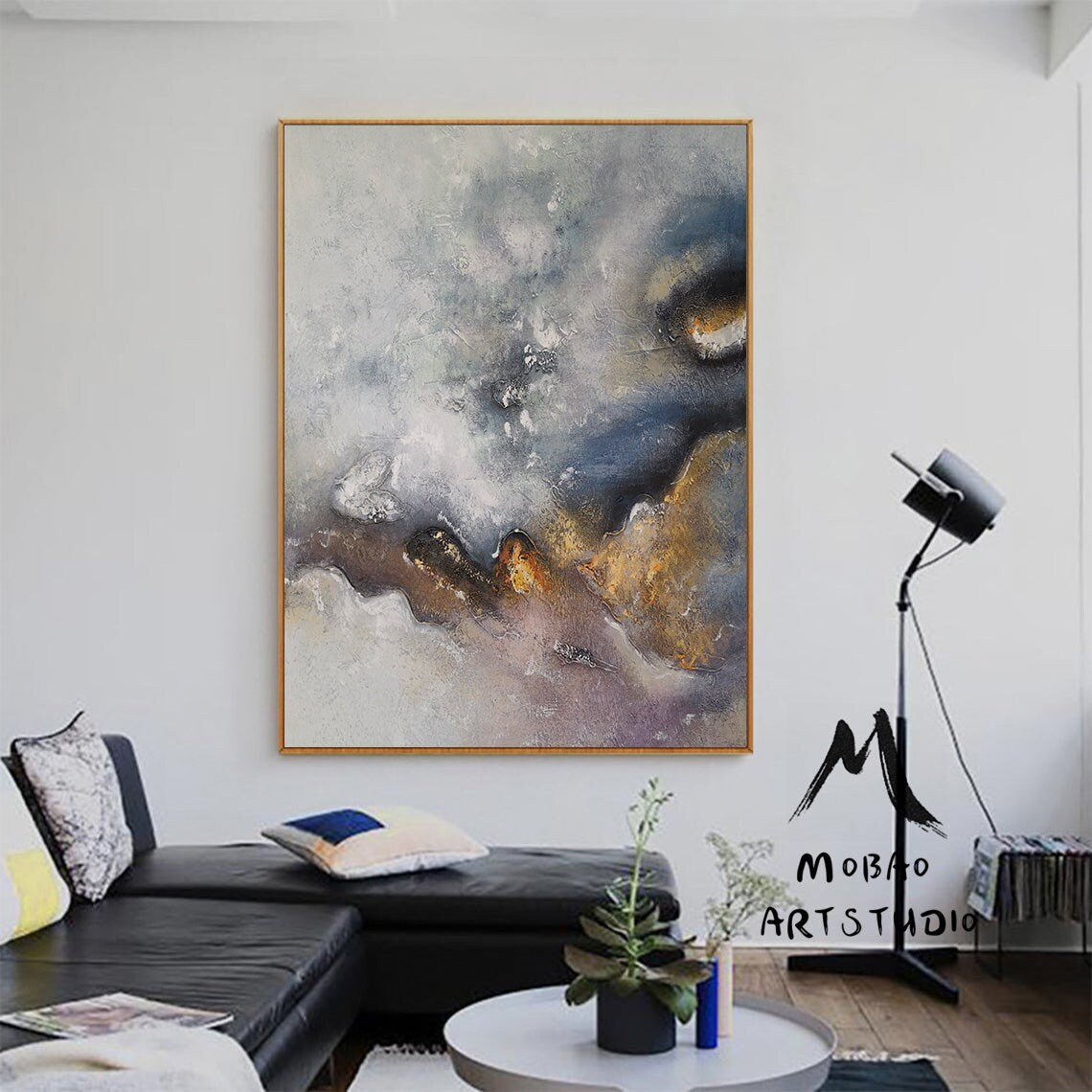 Large Gold Minimalist Abstract Painting, Texture Abstract Painting,Gold Abstract Painting,Gray Abstract Painting,Large Wall Canvas Painting