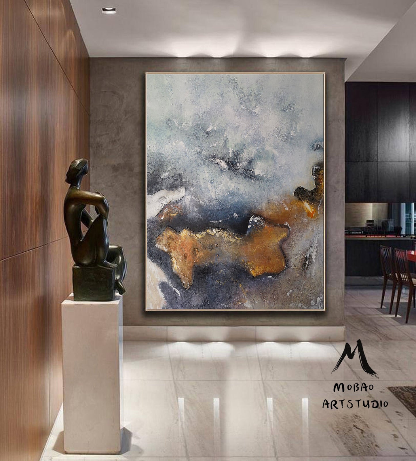 Large Minimalist Abstract Painting,Large Texture Abstract Painting,Gold Abstract Painting,Gray Abstract Painting,Large Wall Canvas Painting