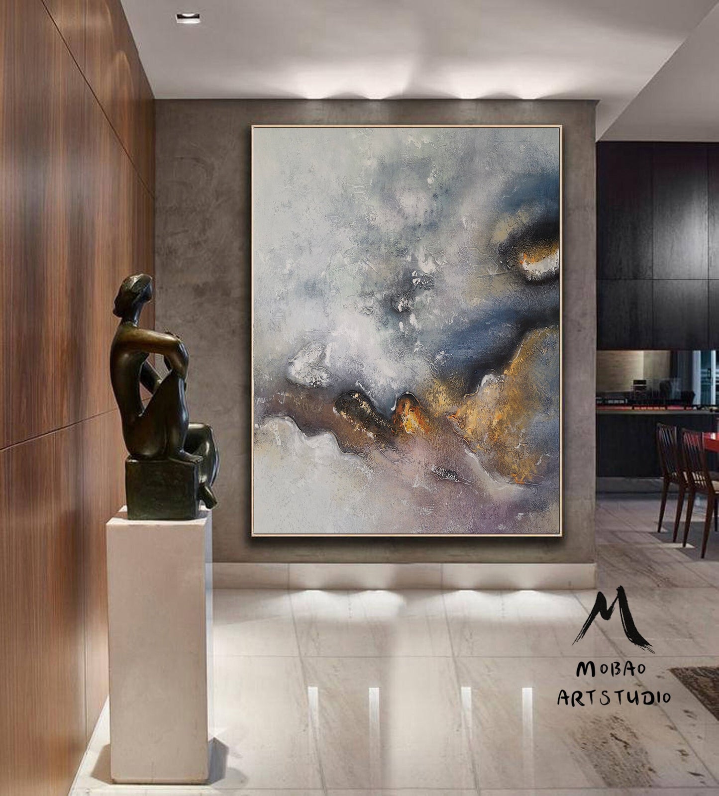 Large Gold Minimalist Abstract Painting, Texture Abstract Painting,Gold Abstract Painting,Gray Abstract Painting,Large Wall Canvas Painting