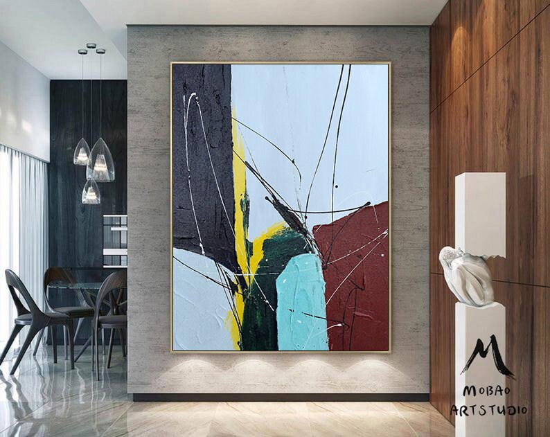 Large Green Abstract Painting,Minimalist Abstract Painting,Abstract Painting, Large Wall Canvas Painting,Dark Blue Painting Texture Painting