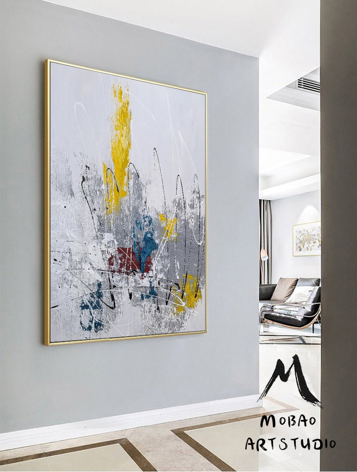 Large Abstract Painting,White Painting Blue Textured Painting, Minimalist Abstract Painting, Abstract Painting, Large Wall Canvas Painting
