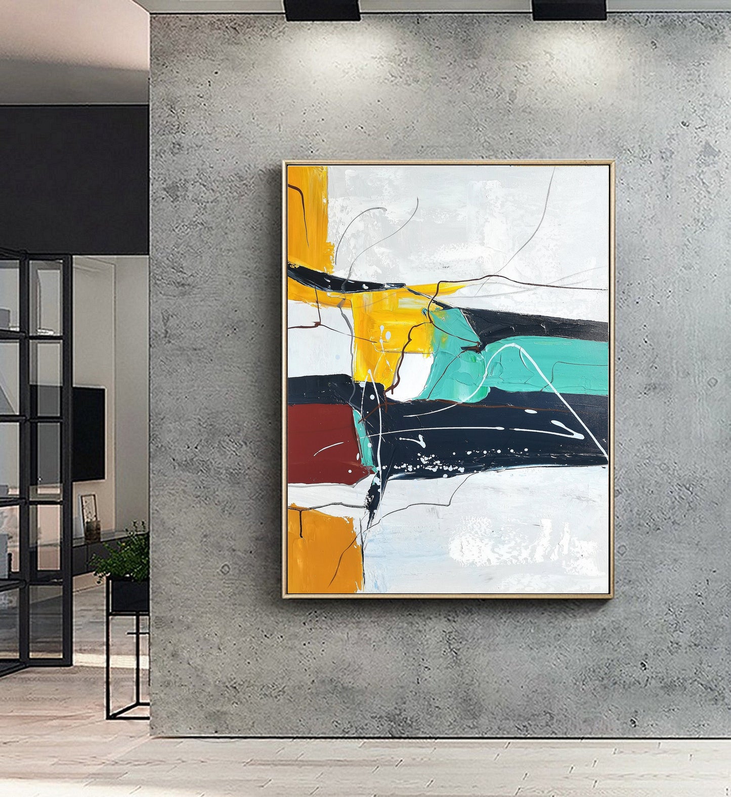 Large Green Painting On Canvas Orange Oil Painting Blue Abstract Minimalist Painting Original Abstract Painting Large Wall Canvas Painting