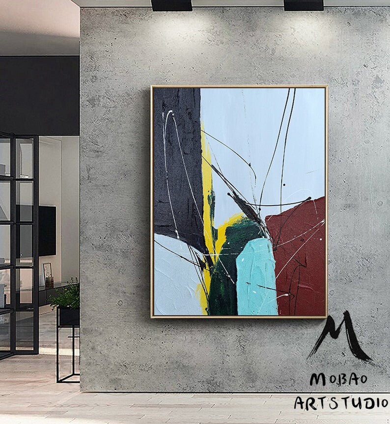 Large Green Abstract Painting,Minimalist Abstract Painting,Abstract Painting, Large Wall Canvas Painting,Dark Blue Painting Texture Painting