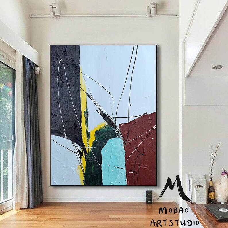 Large Green Abstract Painting,Minimalist Abstract Painting,Abstract Painting, Large Wall Canvas Painting,Dark Blue Painting Texture Painting