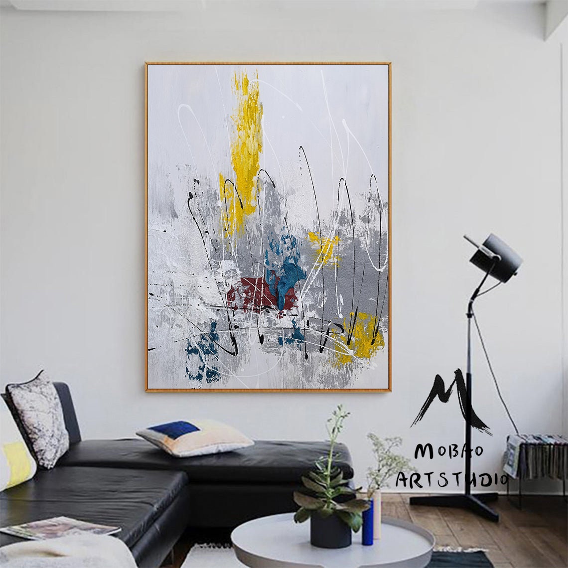 Large Abstract Painting,White Painting Blue Textured Painting, Minimalist Abstract Painting, Abstract Painting, Large Wall Canvas Painting