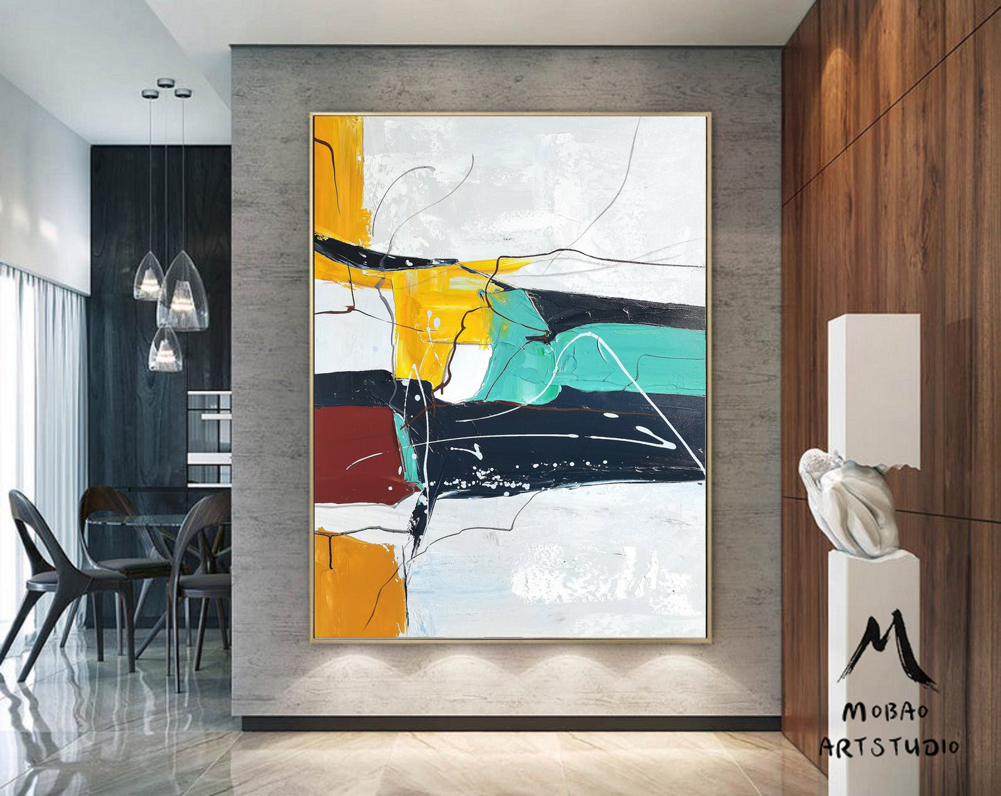 Large Green Painting On Canvas Orange Oil Painting Blue Abstract Minimalist Painting Original Abstract Painting Large Wall Canvas Painting