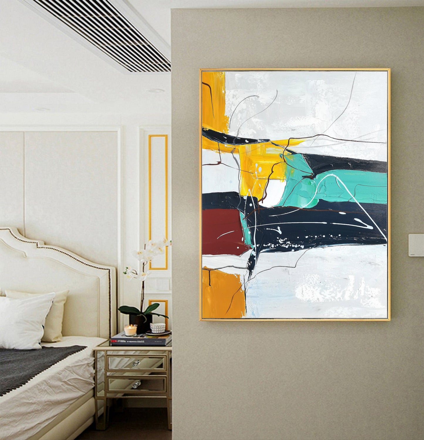 Large Green Painting On Canvas Orange Oil Painting Blue Abstract Minimalist Painting Original Abstract Painting Large Wall Canvas Painting