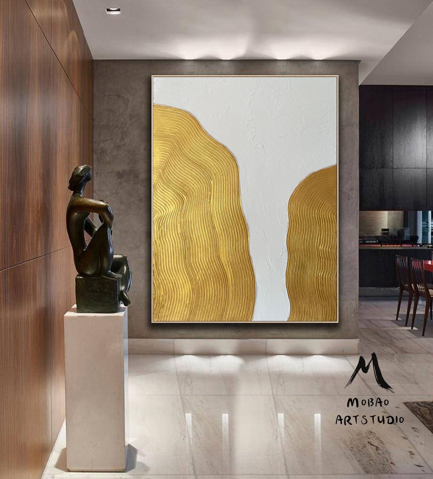 Large 3D Gold Abstract Painting White Minimalist Painting Large White Abstract Painting Gold 3D Textured Painting Modern Abstract Painting